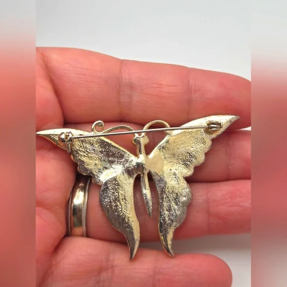 Vintage Enamel Gold Tone Rainbow Art Nouveau Butterfly Brooch - Picture 5 of 6